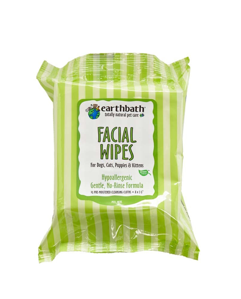 Earthbath Hypo-Allergenic Facial Wipes for Dogs, Cats, Puppies & Kittens 25ct
