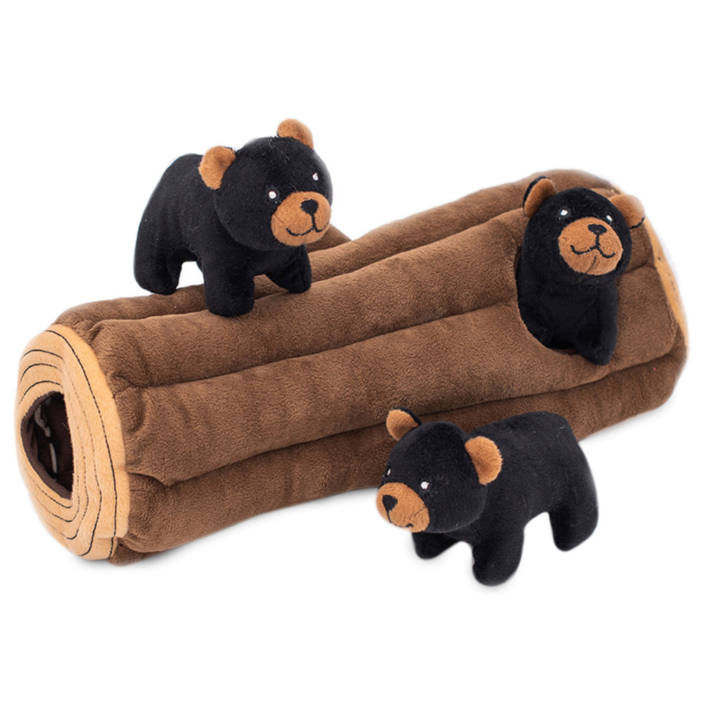 ZippyPaws Zippy Burrow Dog Toy Black Bear Log