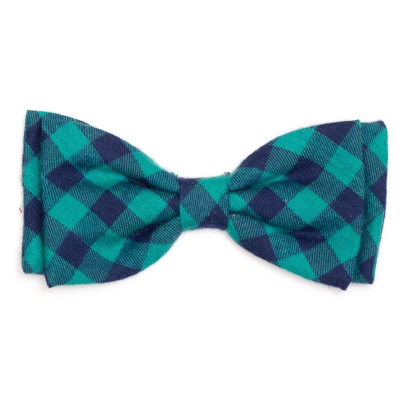 The Worthy Dog Green & Navy Buffalo Check Dog & Cat Bow Tie