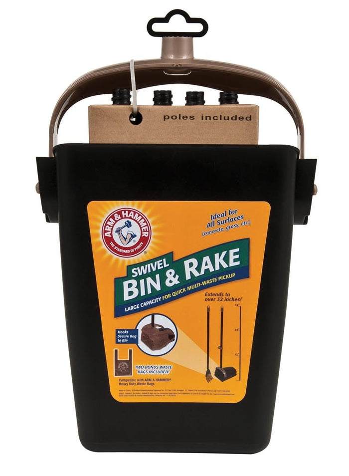 Arm & Hammer Swivel Bin & Rake Black