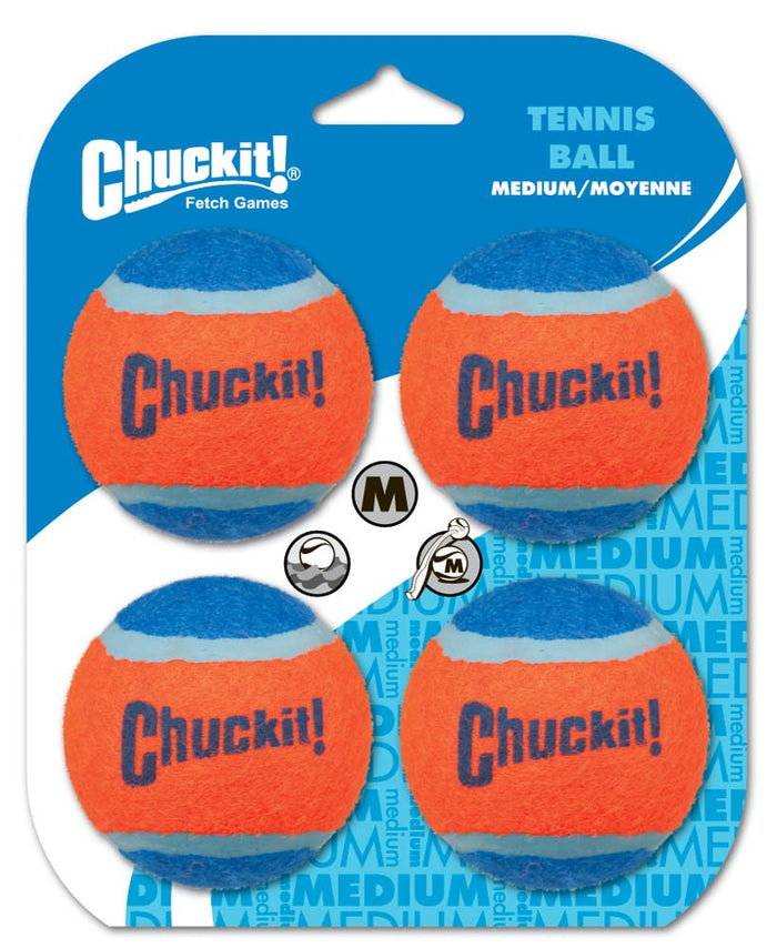 Chuckit! Tennis Ball Dog Toy Shrink Sleeve Blue & Orange (Medium, 4 Pack)