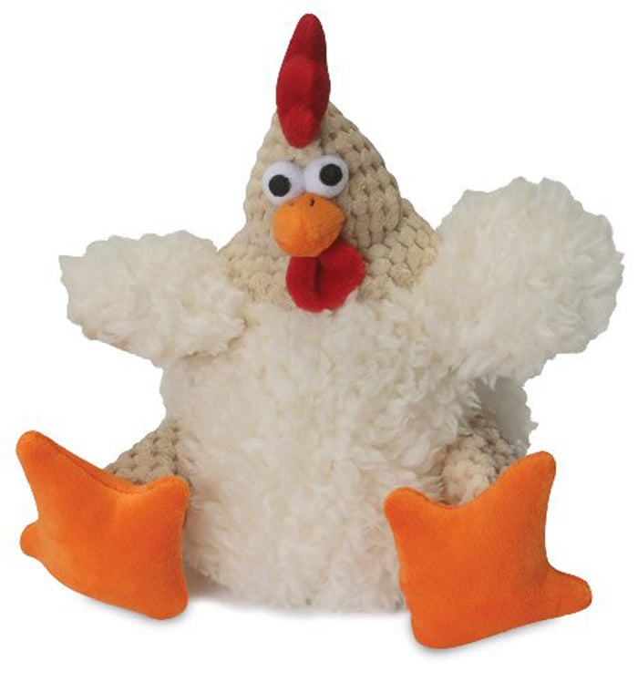 goDog Checkers Rooster with Chew Guard Technology Tough Plush Dog Toy White Small