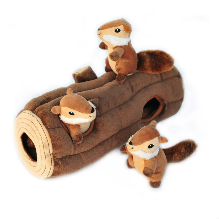 ZippyPaws Zippy Burrow Dog Toy Chipmunks Log - Interactive Plush Toy for Dogs