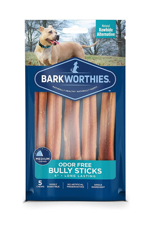 Barkworthies 6" Odor Free Bully Stick Dog Chews, 5 Pack