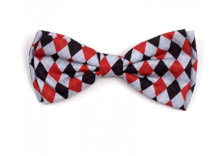 The Worthy Dog Preppy Argyle Red/Gray Bow Tie